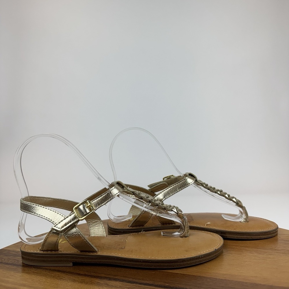New Big‎ Kids Girls Mia Annae Gold Faux Leather Braided T-Strap Sandals Size 4 Y